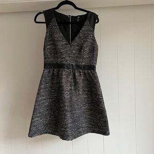 H&M flared metallic tweed and leather mini dress